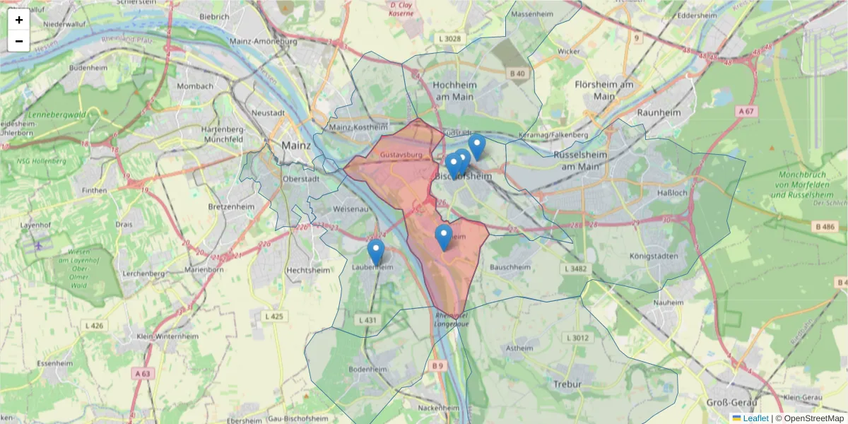 Karte des Postleitzahlen Bereichs  und der umliegenden Postleitzahlen in Deutschland