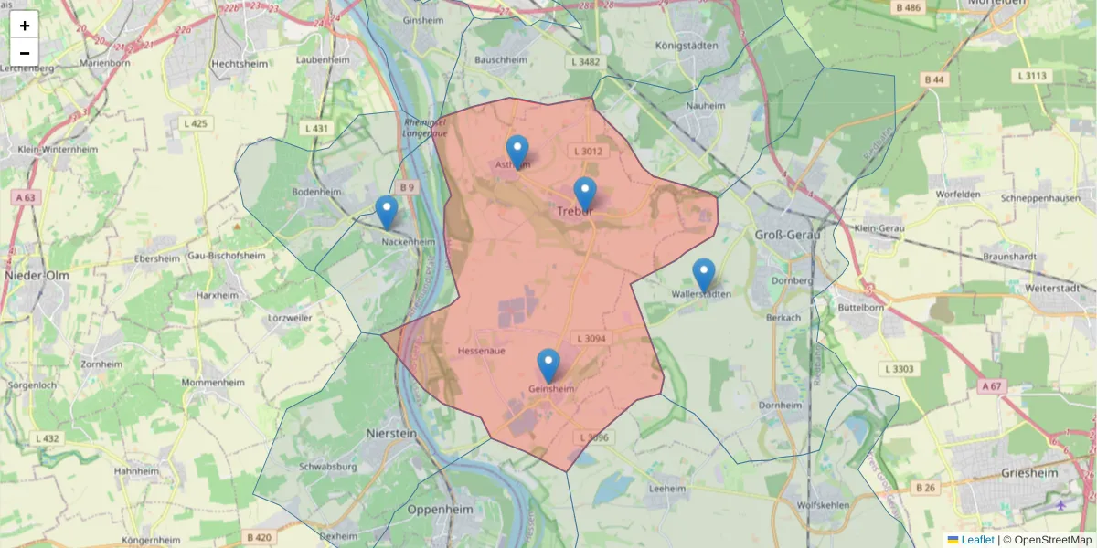 Karte des Postleitzahlen Bereichs  und der umliegenden Postleitzahlen in Deutschland