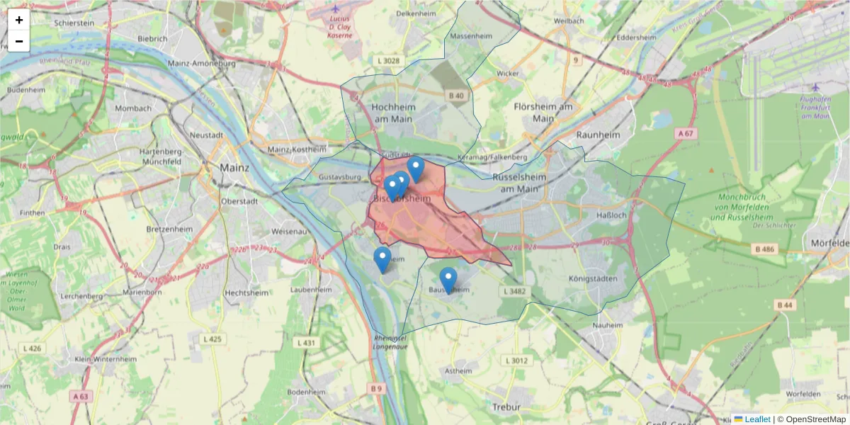 Karte des Postleitzahlen Bereichs  und der umliegenden Postleitzahlen in Deutschland