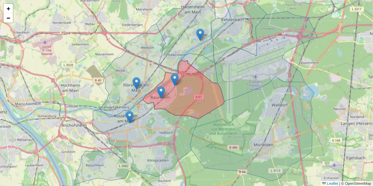 Karte des Postleitzahlen Bereichs  und der umliegenden Postleitzahlen in Deutschland