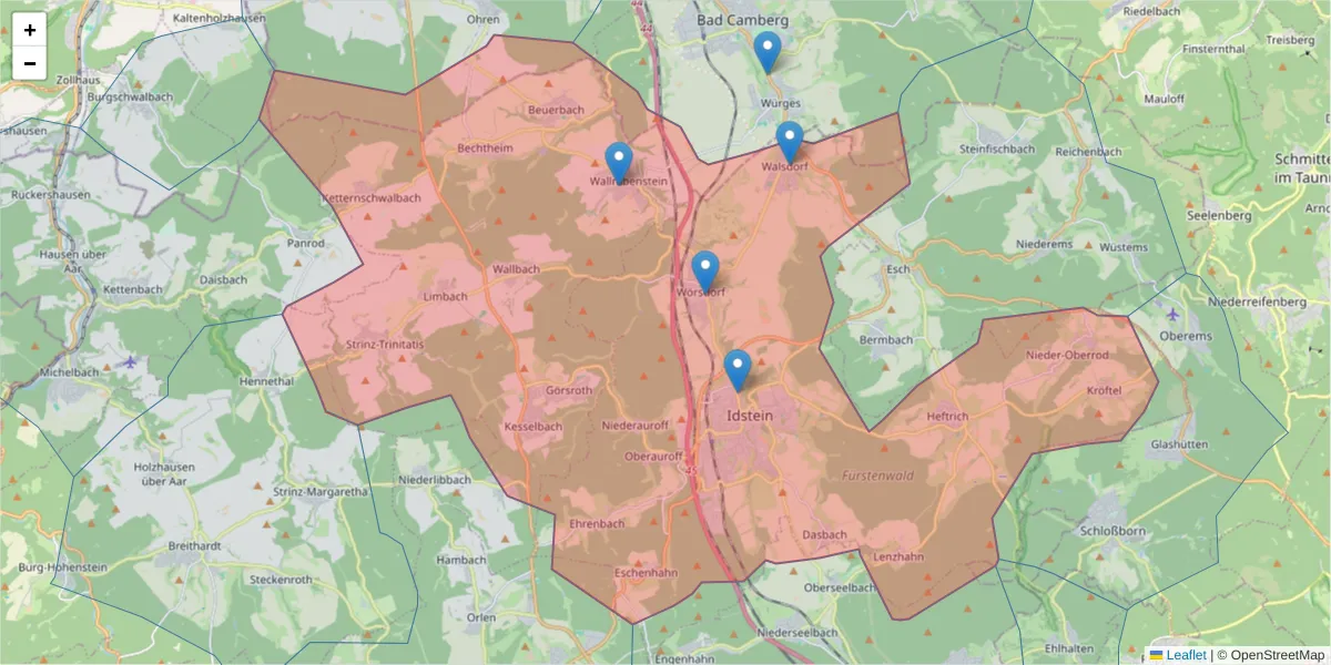 Karte des Postleitzahlen Bereichs  und der umliegenden Postleitzahlen in Deutschland