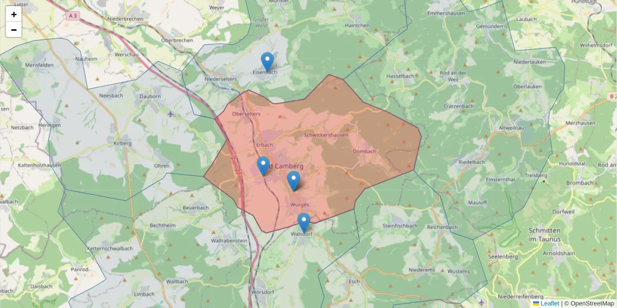 Karte des Postleitzahlen Bereichs  und der umliegenden Postleitzahlen in Deutschland
