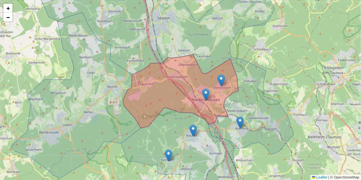 Karte des Postleitzahlen Bereichs  und der umliegenden Postleitzahlen in Deutschland