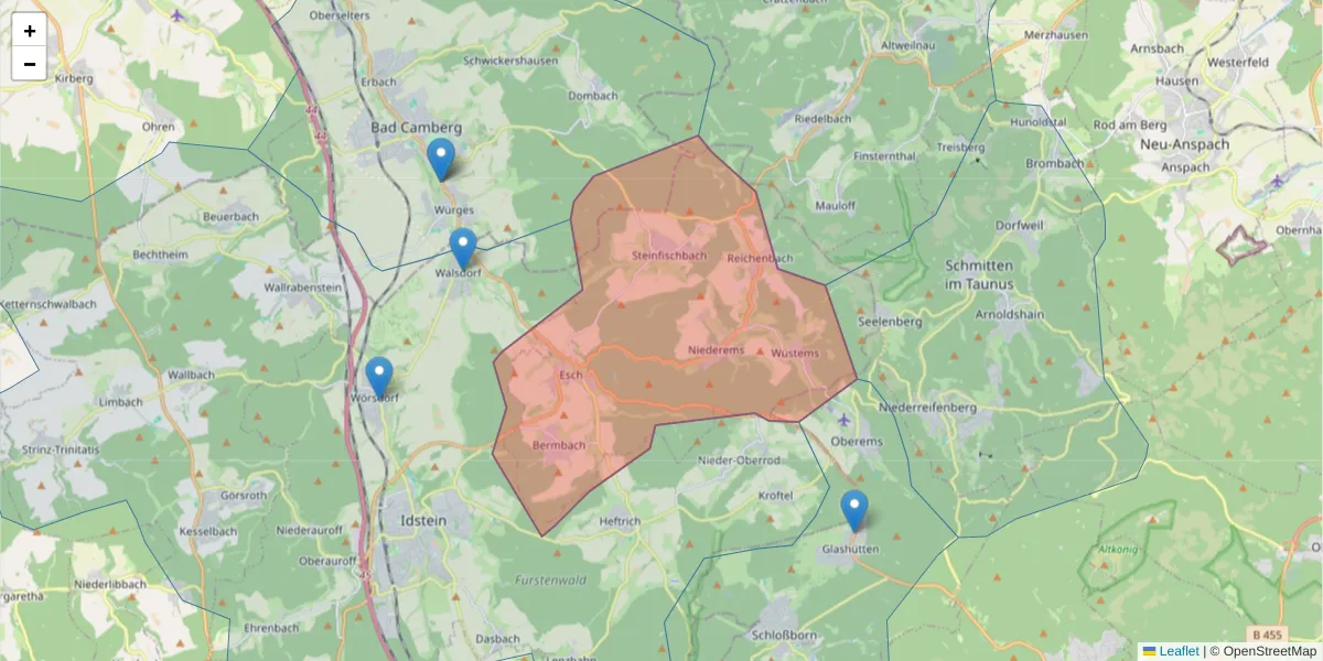 Karte des Postleitzahlen Bereichs  und der umliegenden Postleitzahlen in Deutschland