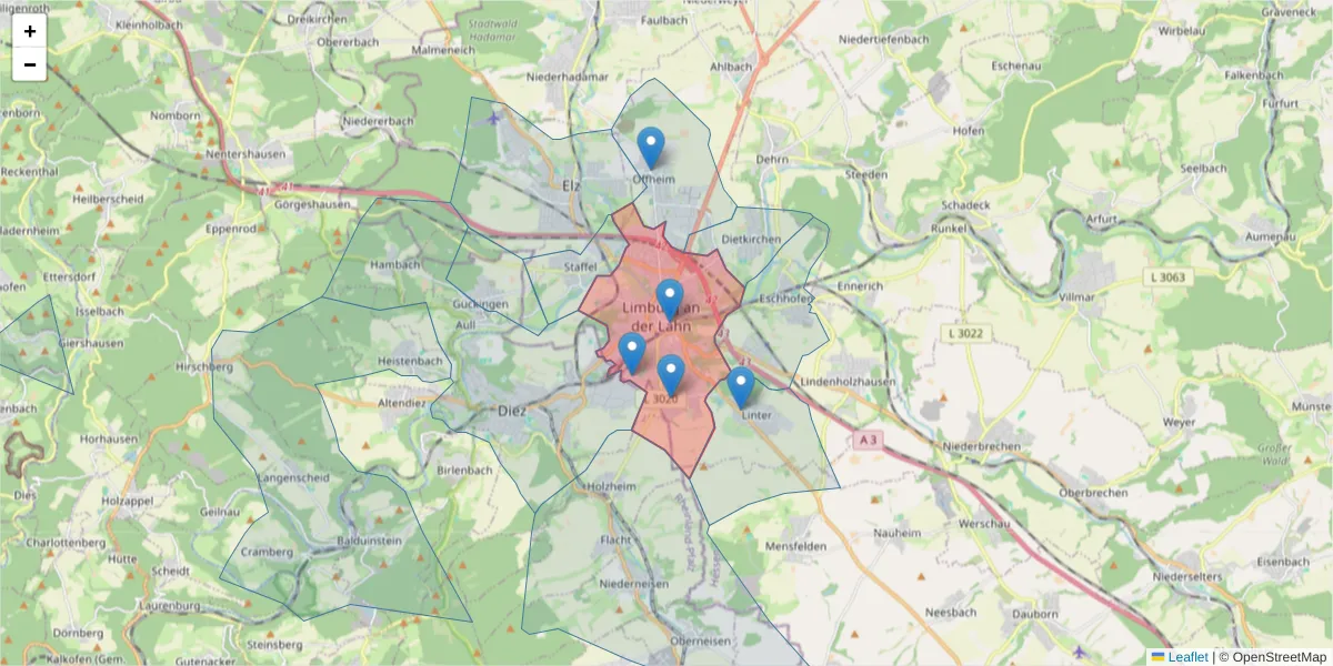 Karte des Postleitzahlen Bereichs  und der umliegenden Postleitzahlen in Deutschland