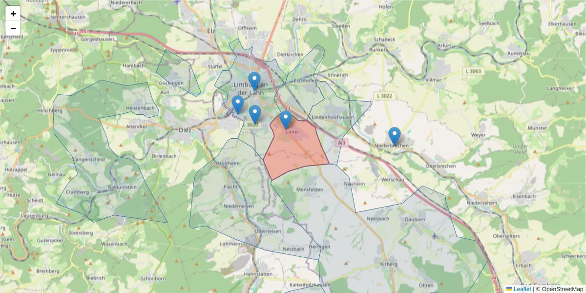 Karte des Postleitzahlen Bereichs  und der umliegenden Postleitzahlen in Deutschland