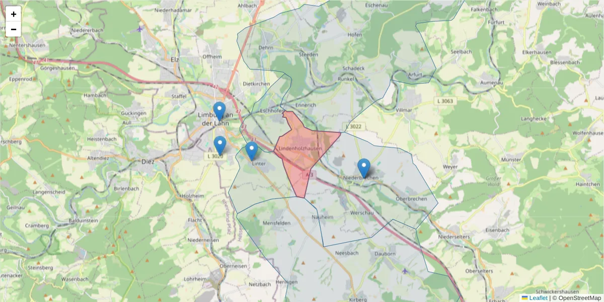 Karte des Postleitzahlen Bereichs  und der umliegenden Postleitzahlen in Deutschland
