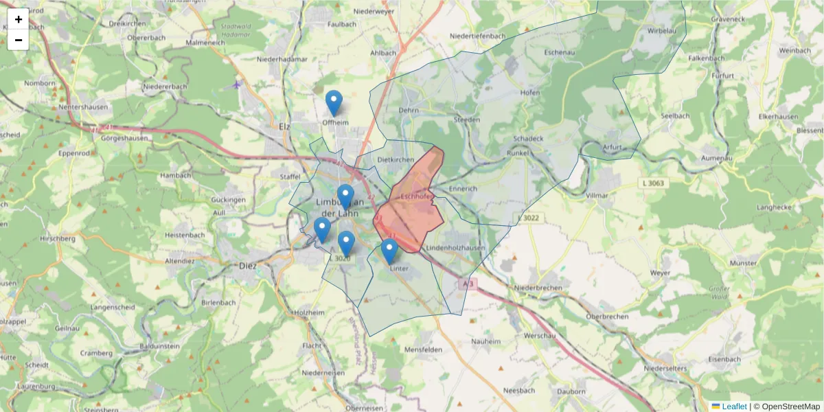 Karte des Postleitzahlen Bereichs  und der umliegenden Postleitzahlen in Deutschland