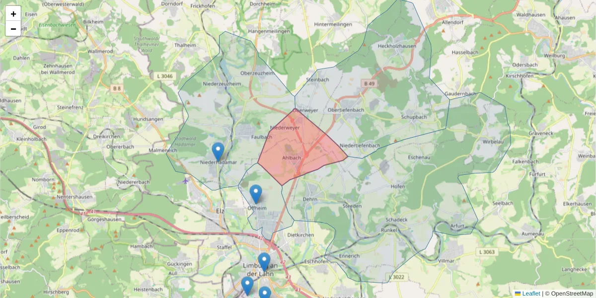 Karte des Postleitzahlen Bereichs  und der umliegenden Postleitzahlen in Deutschland