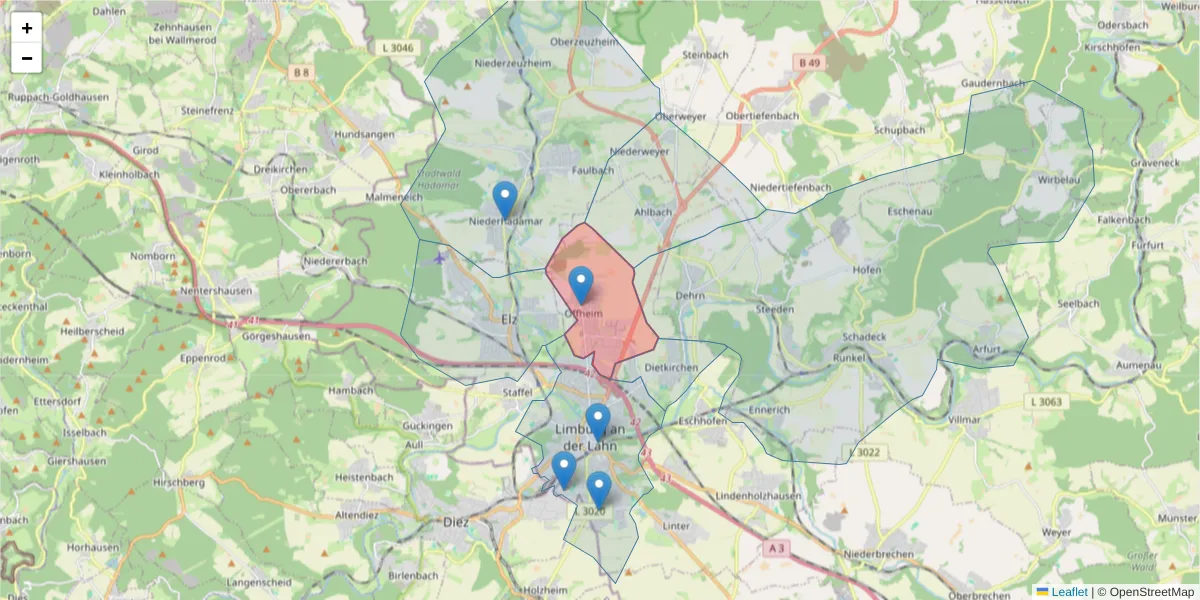 Karte des Postleitzahlen Bereichs  und der umliegenden Postleitzahlen in Deutschland