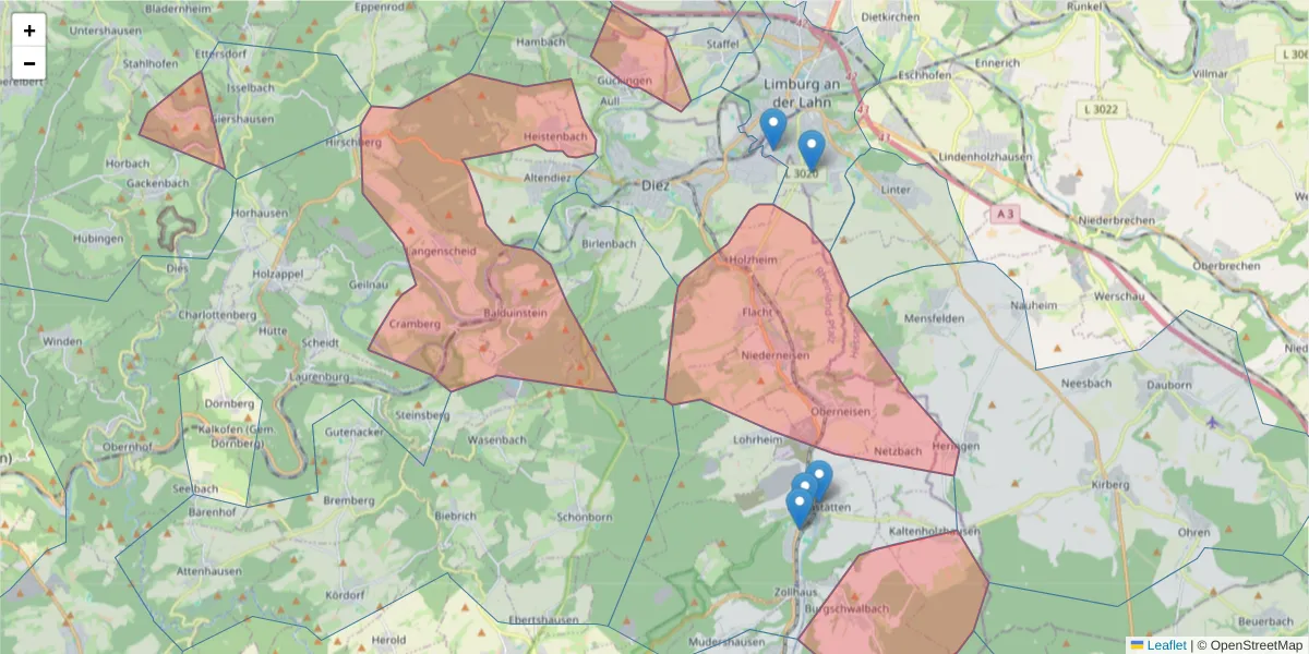 Karte des Postleitzahlen Bereichs  und der umliegenden Postleitzahlen in Deutschland