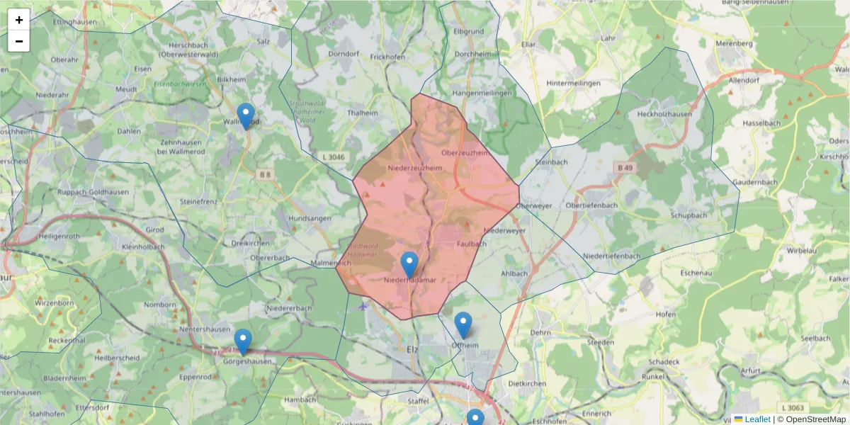 Karte des Postleitzahlen Bereichs  und der umliegenden Postleitzahlen in Deutschland