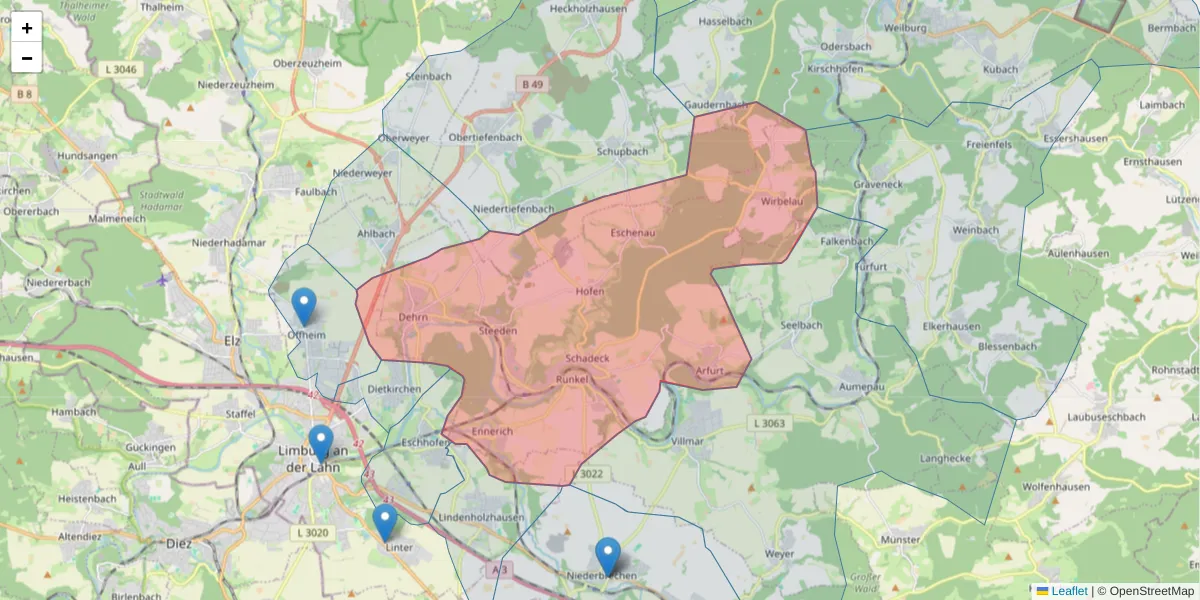 Karte des Postleitzahlen Bereichs  und der umliegenden Postleitzahlen in Deutschland