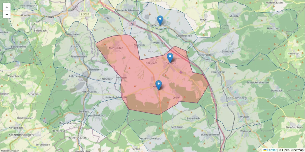 Karte des Postleitzahlen Bereichs  und der umliegenden Postleitzahlen in Deutschland