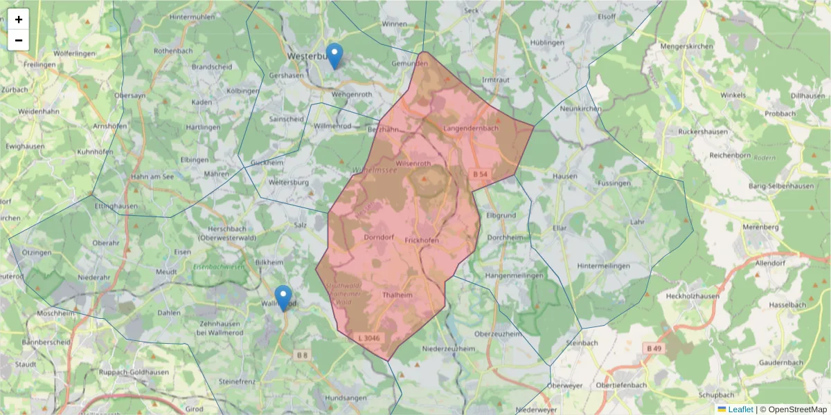 Karte des Postleitzahlen Bereichs  und der umliegenden Postleitzahlen in Deutschland