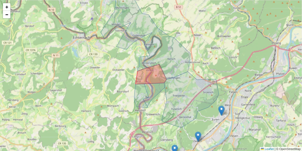 Karte des Postleitzahlen Bereichs  und der umliegenden Postleitzahlen in Deutschland