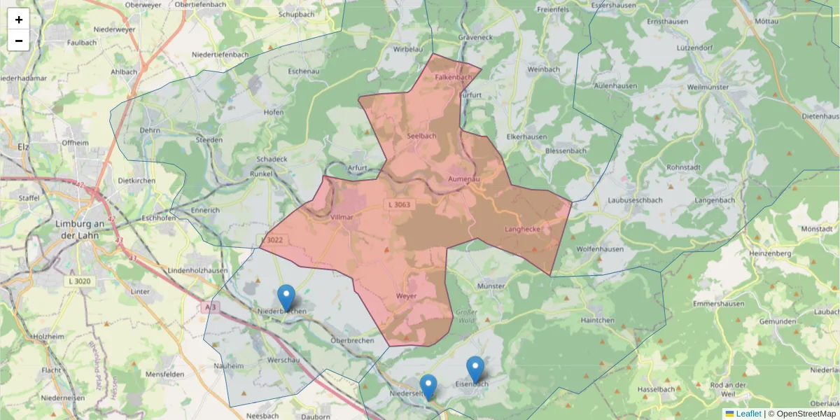 Karte des Postleitzahlen Bereichs  und der umliegenden Postleitzahlen in Deutschland