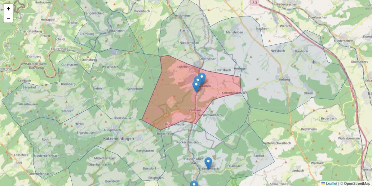 Karte des Postleitzahlen Bereichs  und der umliegenden Postleitzahlen in Deutschland