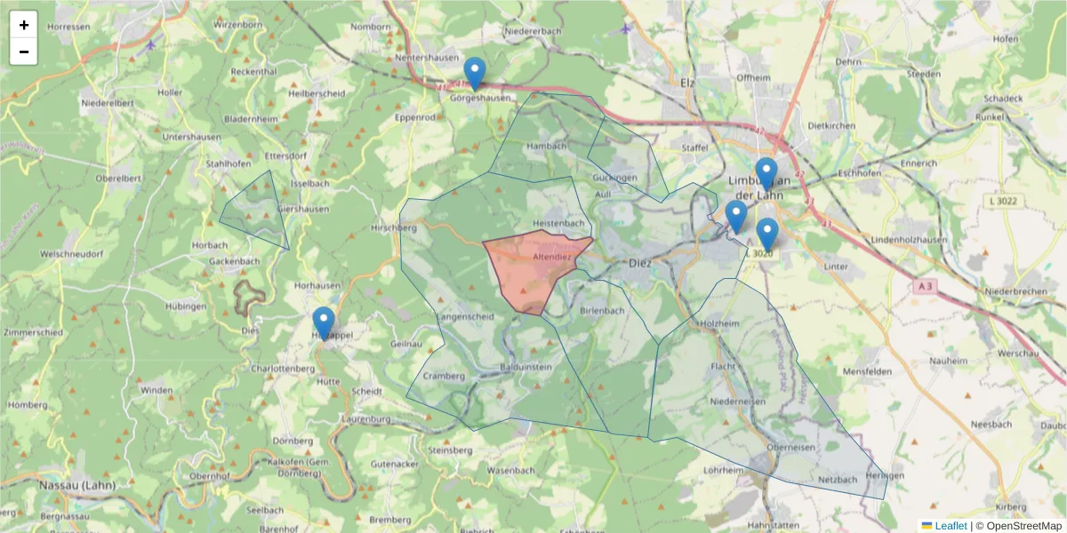 Karte des Postleitzahlen Bereichs  und der umliegenden Postleitzahlen in Deutschland