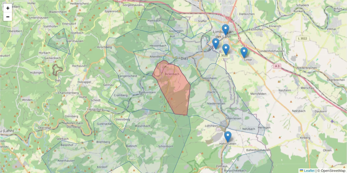 Karte des Postleitzahlen Bereichs  und der umliegenden Postleitzahlen in Deutschland