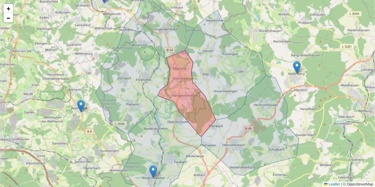 Karte des Postleitzahlen Bereichs  und der umliegenden Postleitzahlen in Deutschland