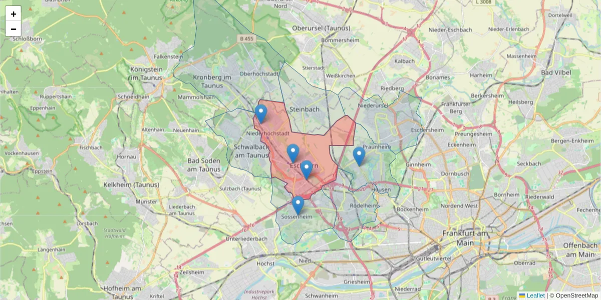 Karte des Postleitzahlen Bereichs  und der umliegenden Postleitzahlen in Deutschland