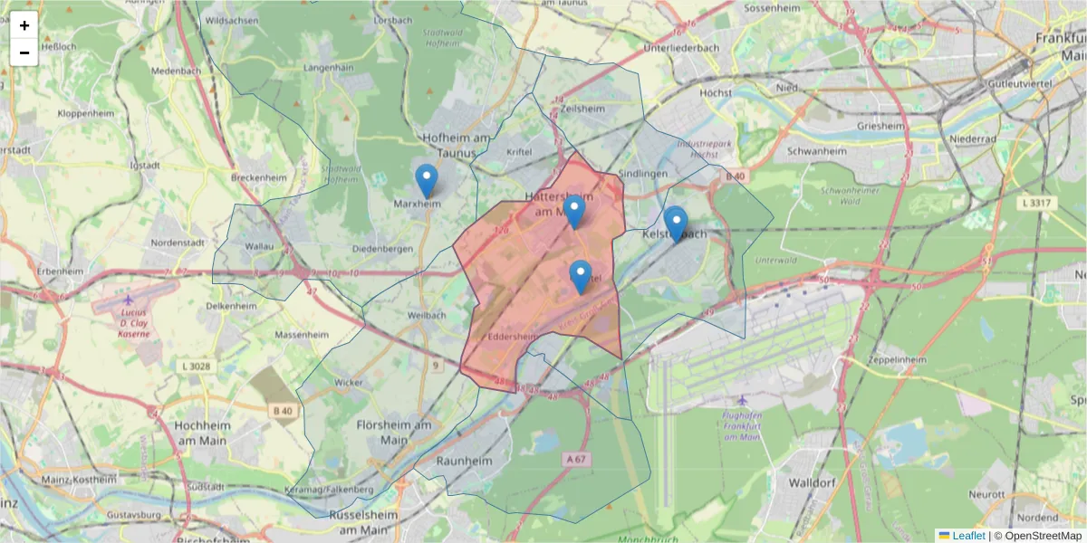 Karte des Postleitzahlen Bereichs  und der umliegenden Postleitzahlen in Deutschland