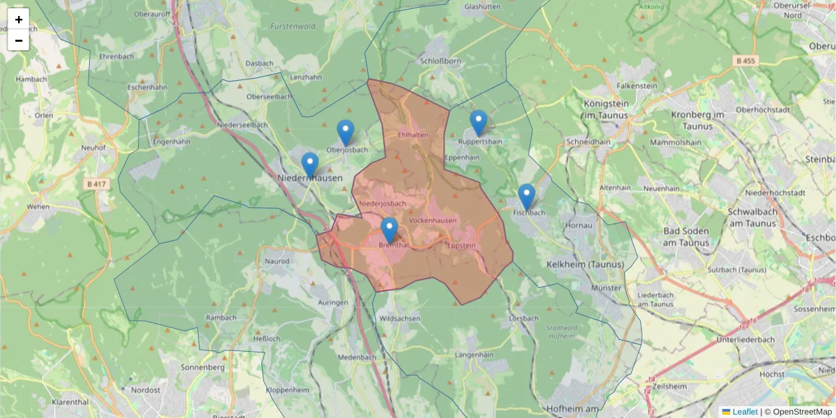 Karte des Postleitzahlen Bereichs  und der umliegenden Postleitzahlen in Deutschland