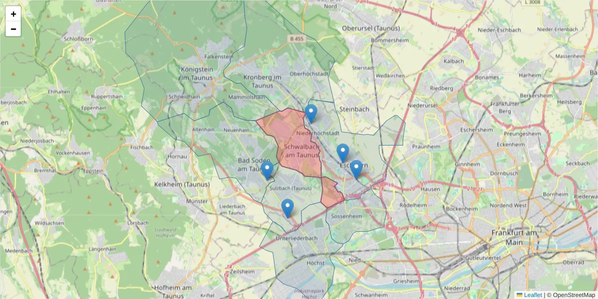 Karte des Postleitzahlen Bereichs  und der umliegenden Postleitzahlen in Deutschland