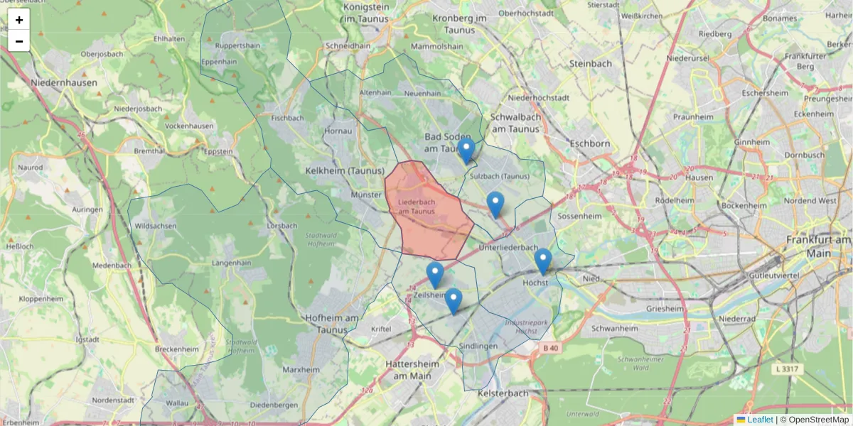 Karte des Postleitzahlen Bereichs  und der umliegenden Postleitzahlen in Deutschland