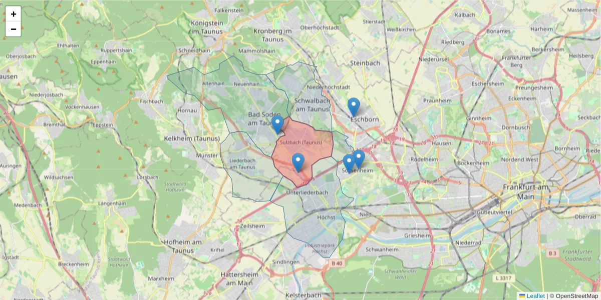 Karte des Postleitzahlen Bereichs  und der umliegenden Postleitzahlen in Deutschland