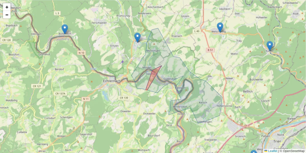Karte des Postleitzahlen Bereichs  und der umliegenden Postleitzahlen in Deutschland
