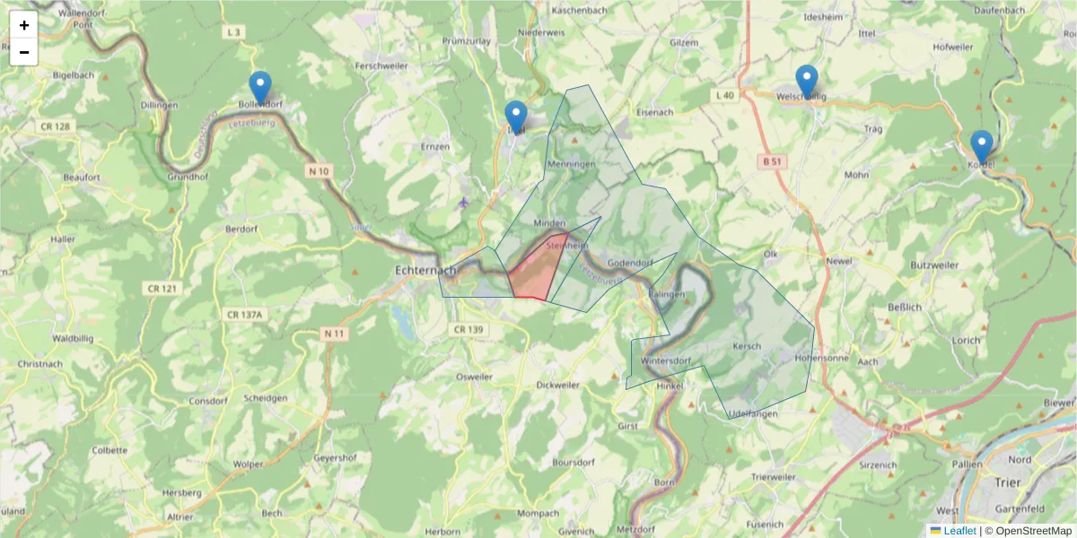 Karte des Postleitzahlen Bereichs  und der umliegenden Postleitzahlen in Deutschland