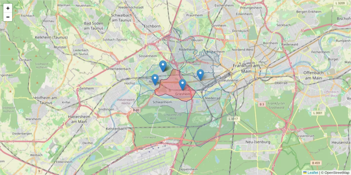 Karte des Postleitzahlen Bereichs  und der umliegenden Postleitzahlen in Deutschland