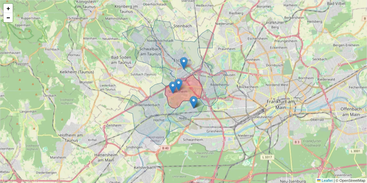 Karte des Postleitzahlen Bereichs  und der umliegenden Postleitzahlen in Deutschland