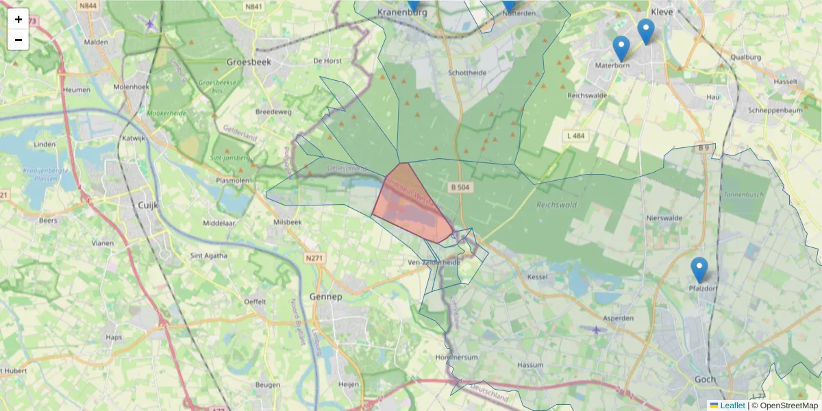 Karte des Postleitzahlen Bereichs  und der umliegenden Postleitzahlen in Deutschland