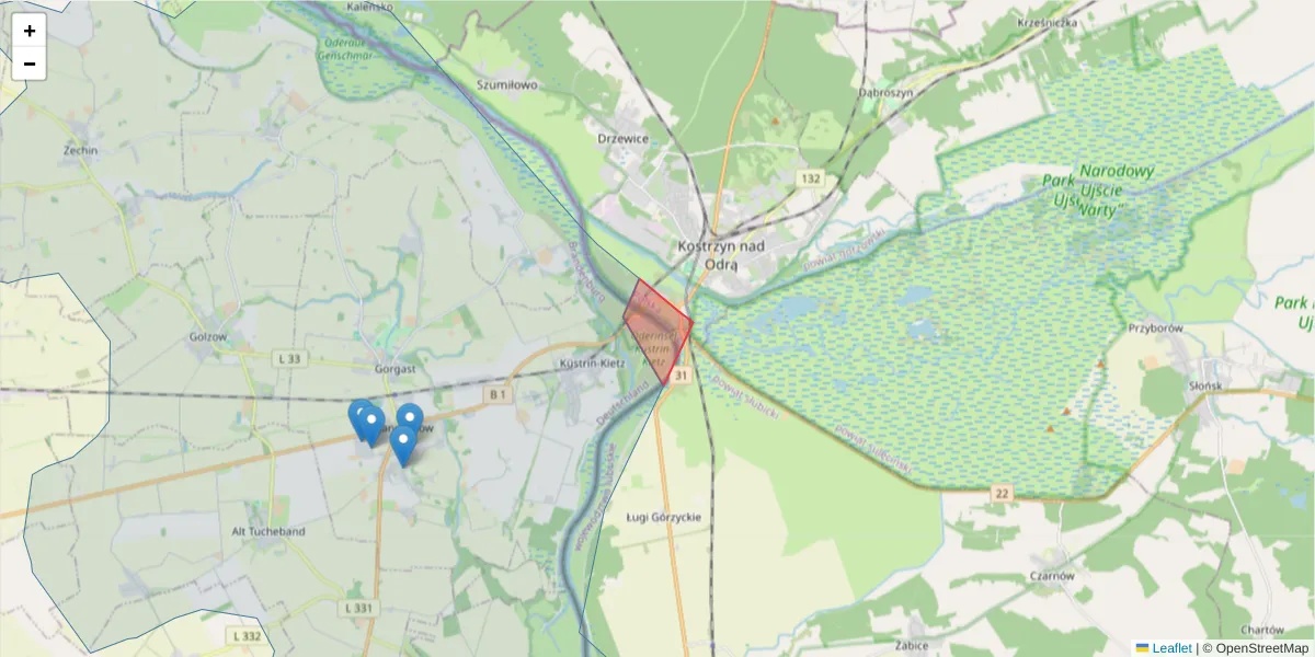 Karte des Postleitzahlen Bereichs  und der umliegenden Postleitzahlen in Deutschland