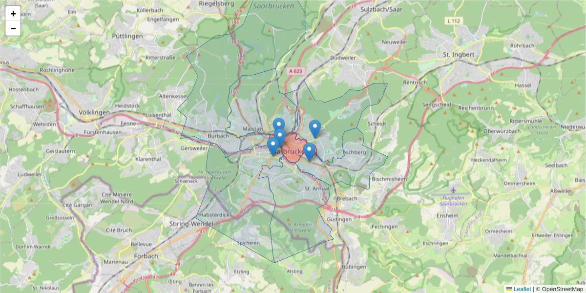 Karte des Postleitzahlen Bereichs  und der umliegenden Postleitzahlen in Deutschland