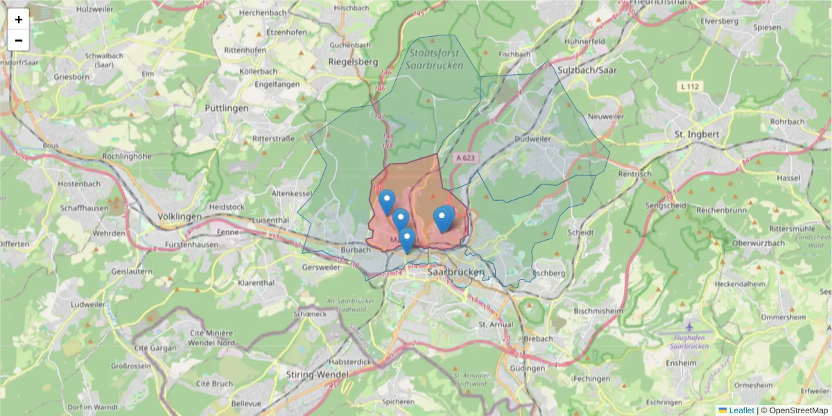 Karte des Postleitzahlen Bereichs  und der umliegenden Postleitzahlen in Deutschland