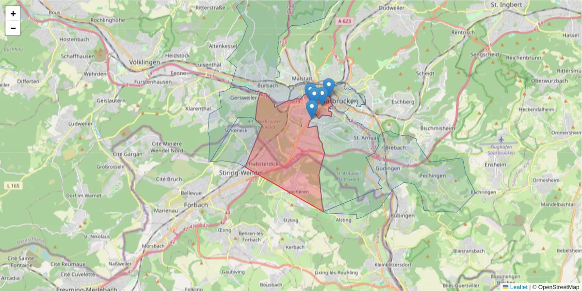 Karte des Postleitzahlen Bereichs  und der umliegenden Postleitzahlen in Deutschland