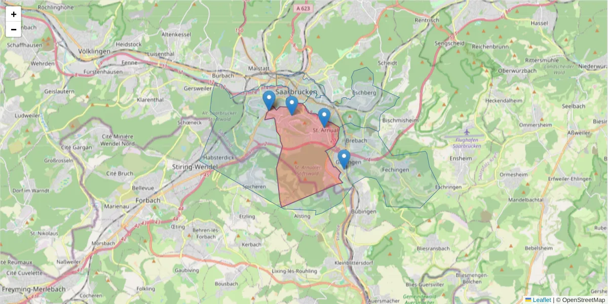 Karte des Postleitzahlen Bereichs  und der umliegenden Postleitzahlen in Deutschland
