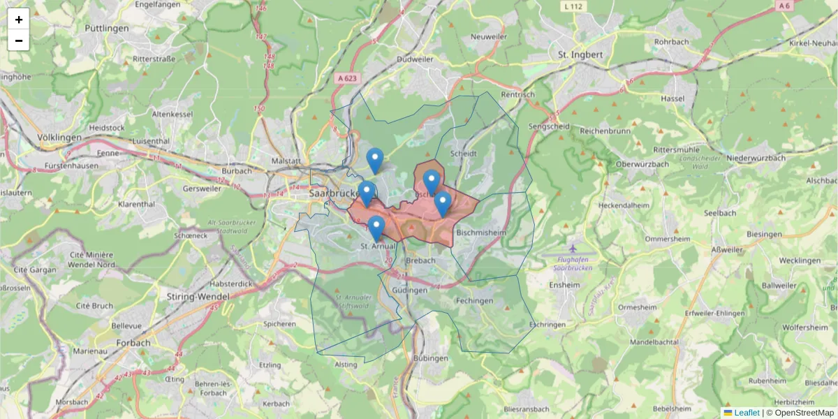 Karte des Postleitzahlen Bereichs  und der umliegenden Postleitzahlen in Deutschland