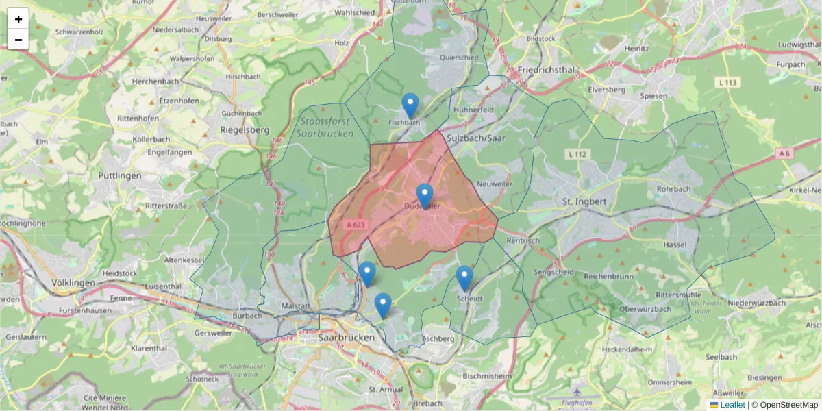 Karte des Postleitzahlen Bereichs  und der umliegenden Postleitzahlen in Deutschland