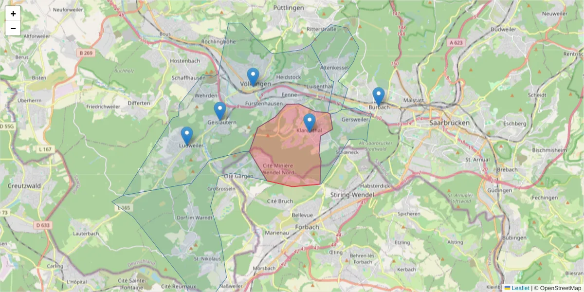 Karte des Postleitzahlen Bereichs  und der umliegenden Postleitzahlen in Deutschland