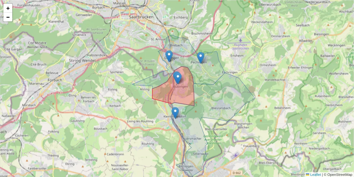 Karte des Postleitzahlen Bereichs  und der umliegenden Postleitzahlen in Deutschland