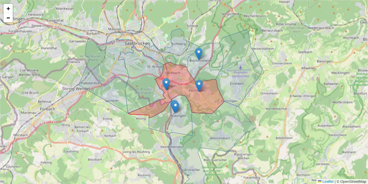 Karte des Postleitzahlen Bereichs  und der umliegenden Postleitzahlen in Deutschland