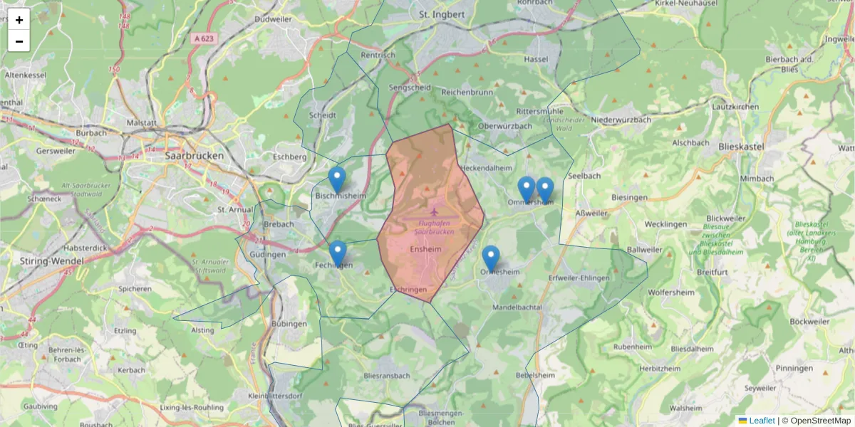 Karte des Postleitzahlen Bereichs  und der umliegenden Postleitzahlen in Deutschland