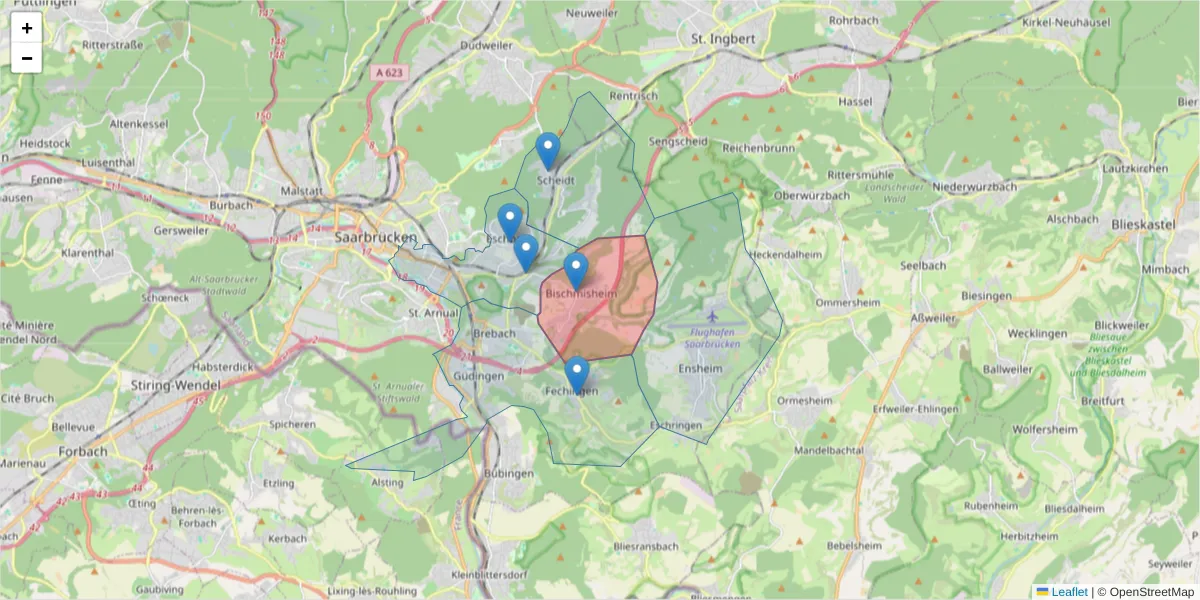 Karte des Postleitzahlen Bereichs  und der umliegenden Postleitzahlen in Deutschland