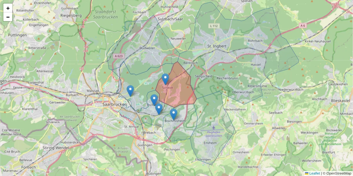 Karte des Postleitzahlen Bereichs  und der umliegenden Postleitzahlen in Deutschland