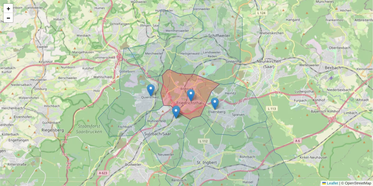 Karte des Postleitzahlen Bereichs  und der umliegenden Postleitzahlen in Deutschland